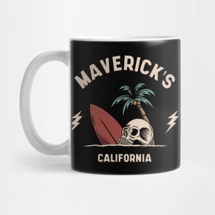 Vintage Surfing Mavericks Beach California // Retro Surf Skull Mug